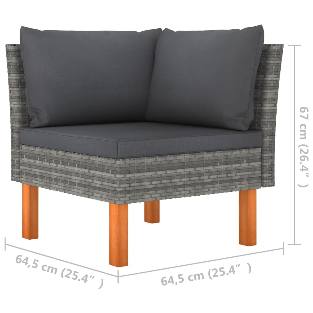 3 Piece Patio Lounge Set Poly Rattan and Solid Eucalyptus Wood