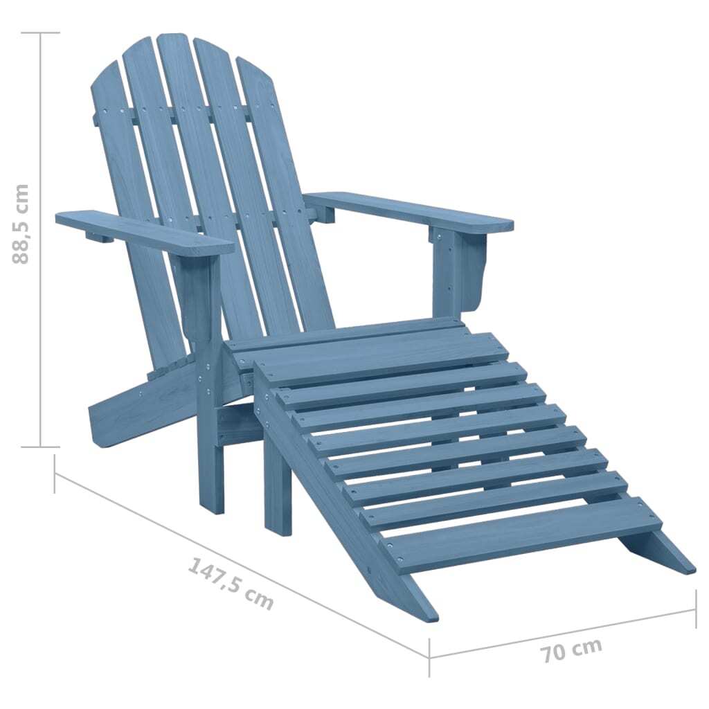 Patio Adirondack Chair with Ottoman Solid Fir Wood Blue