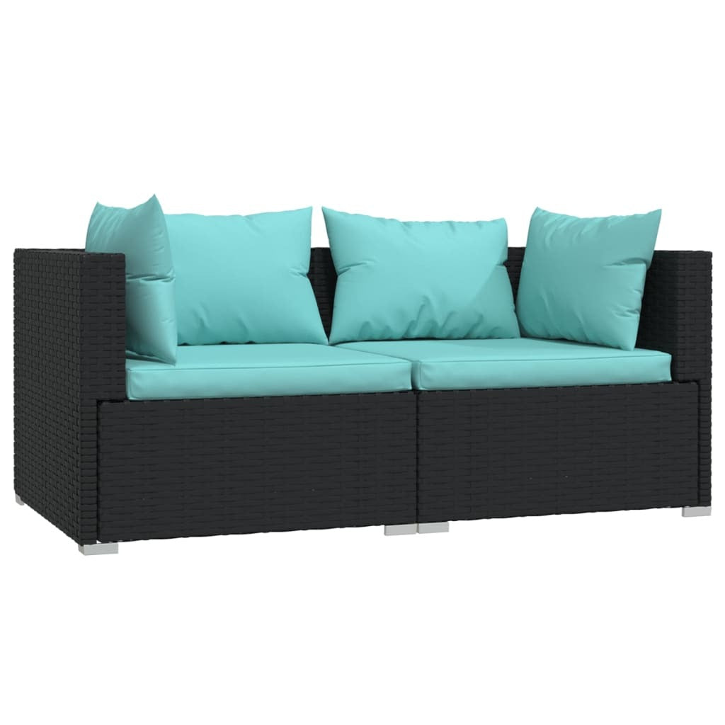 3 Piece Patio Lounge Set with Cushions Black Poly Rattan