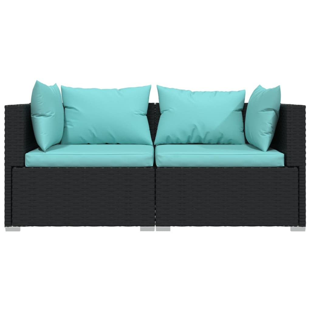 3 Piece Patio Lounge Set with Cushions Black Poly Rattan