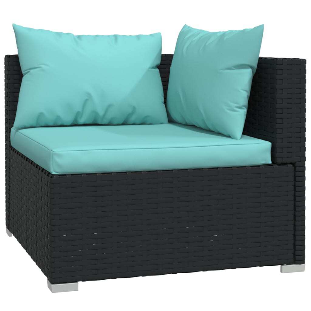 3 Piece Patio Lounge Set with Cushions Black Poly Rattan