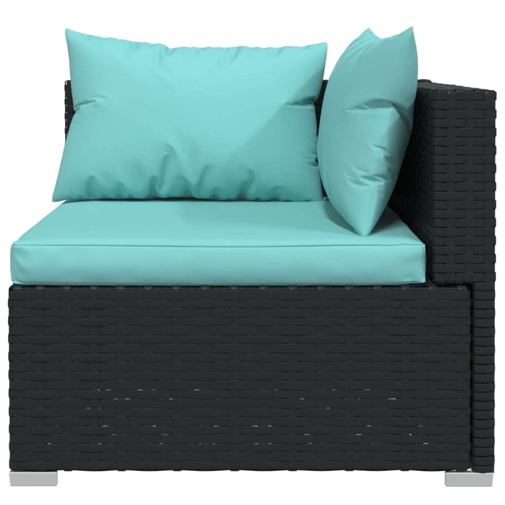3 Piece Patio Lounge Set with Cushions Black Poly Rattan
