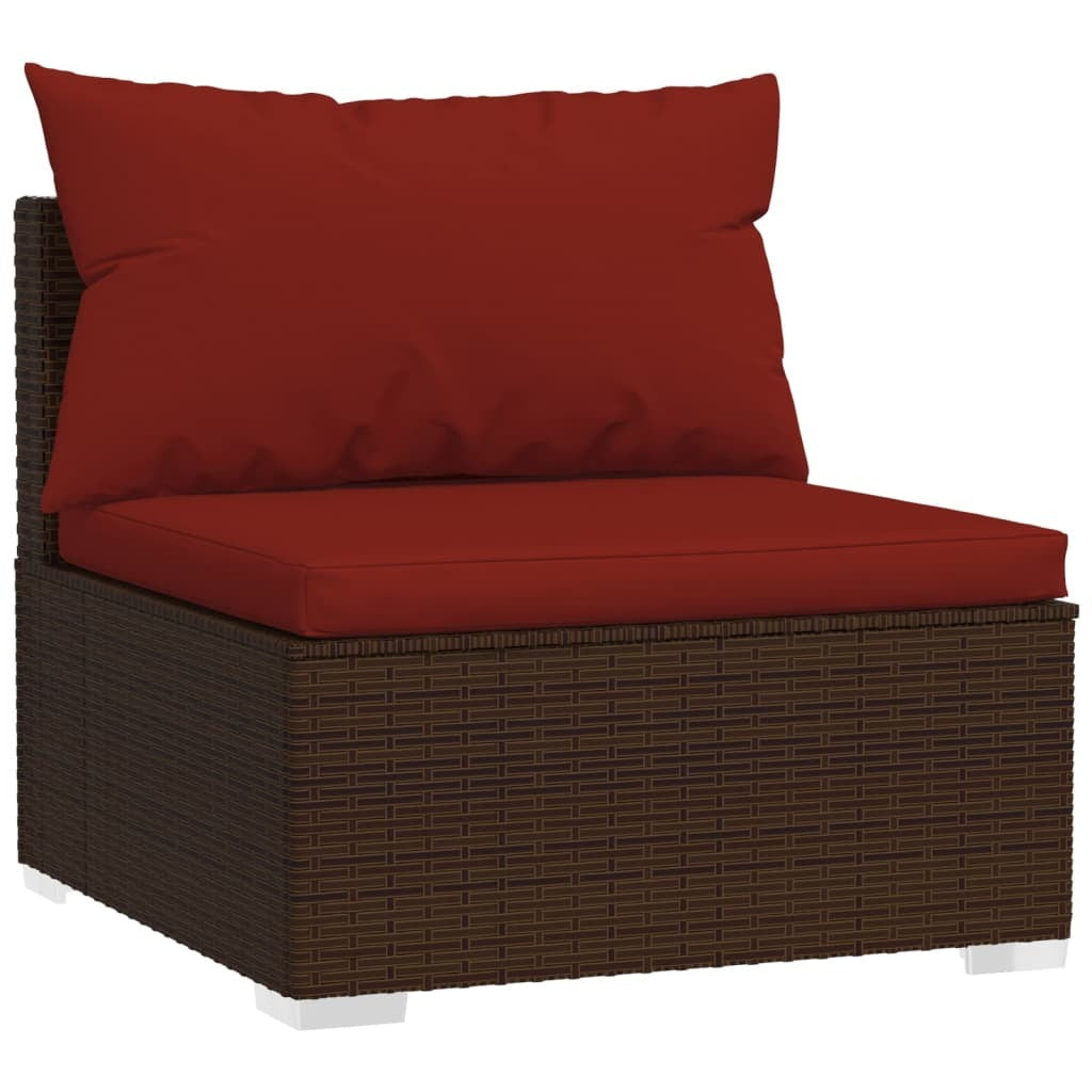 3 Seat Patio Sofa with Cushions Brown Poly Rattan
