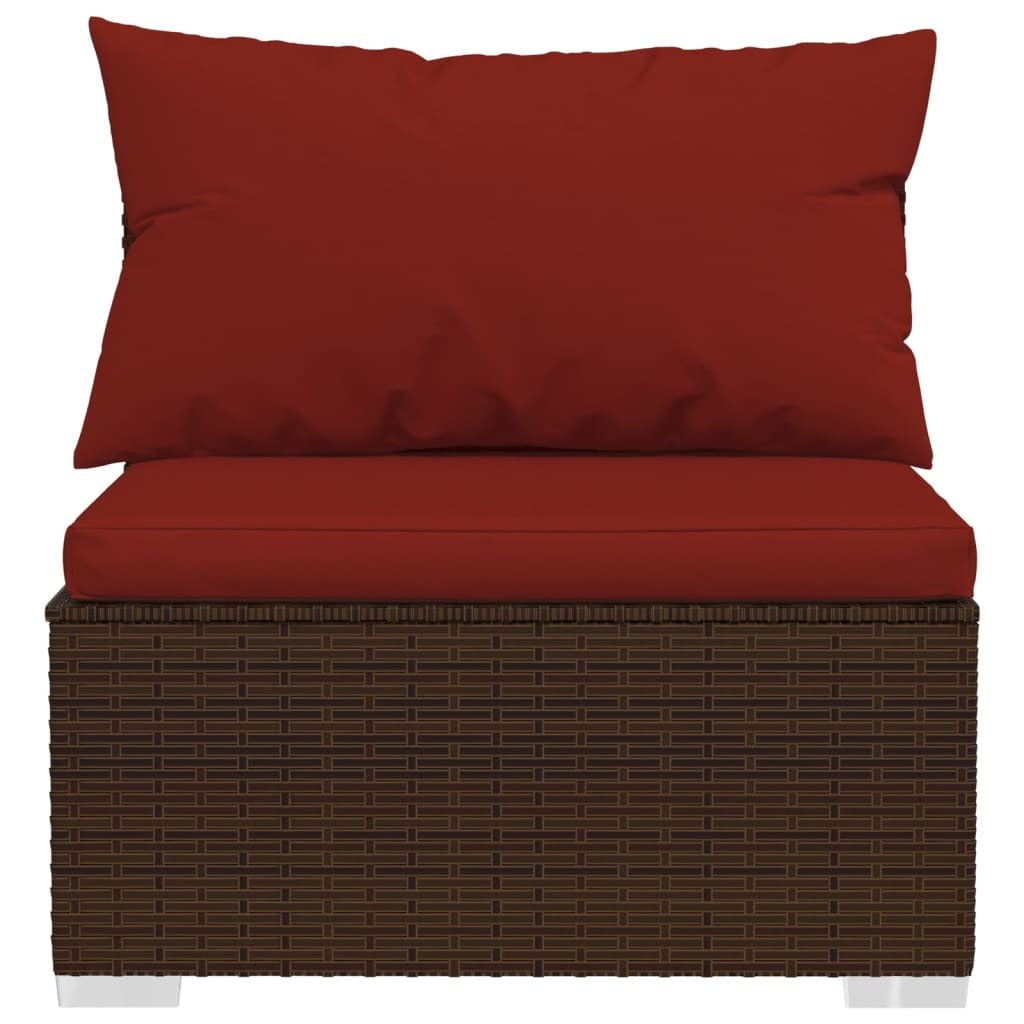 3 Seat Patio Sofa with Cushions Brown Poly Rattan