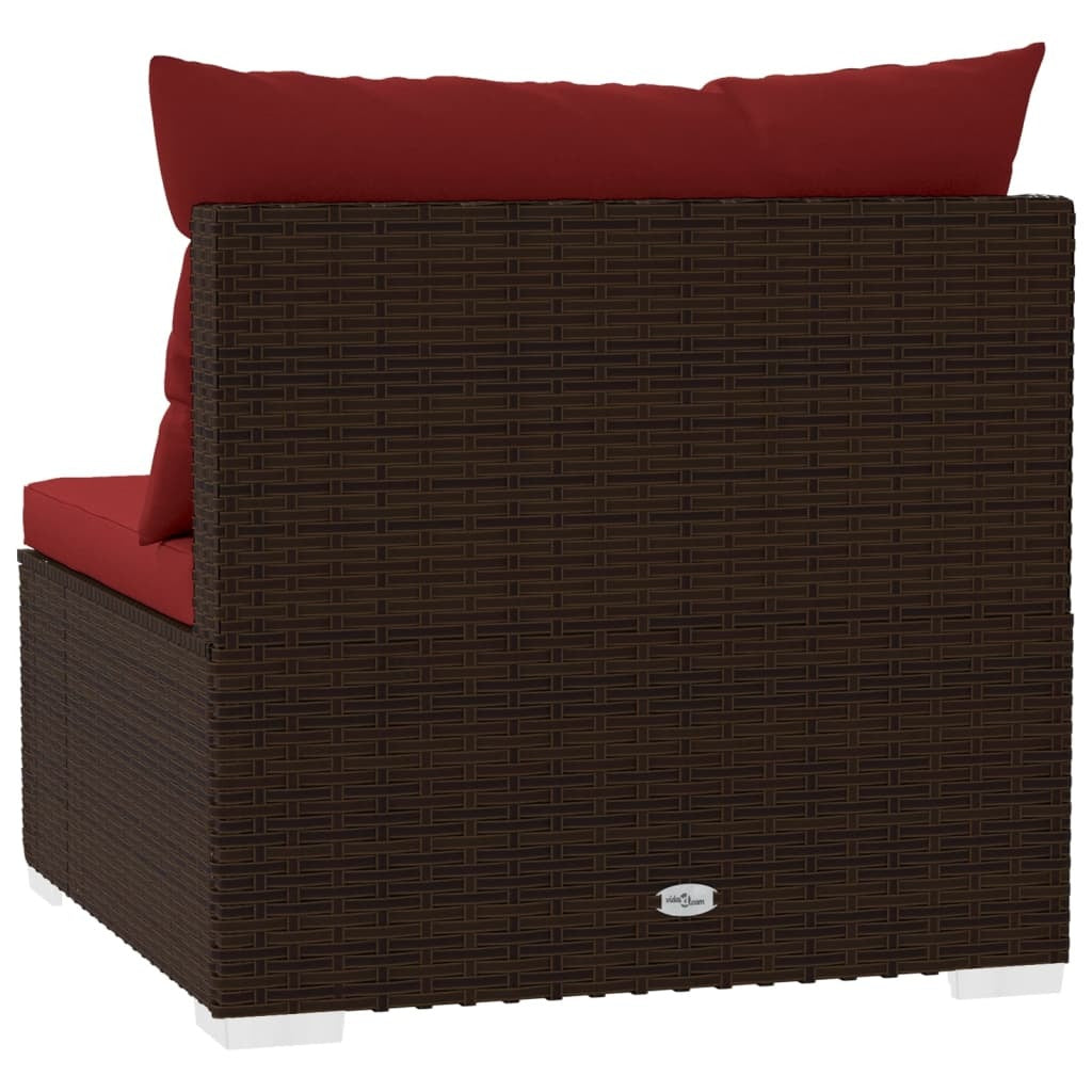 3 Seat Patio Sofa with Cushions Brown Poly Rattan