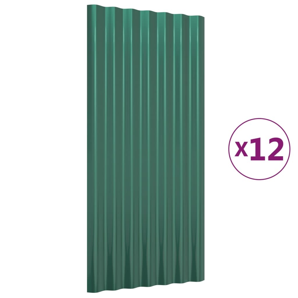 Roof Panels 12 pcs Galvanized Steel Green 31.5"x14.2