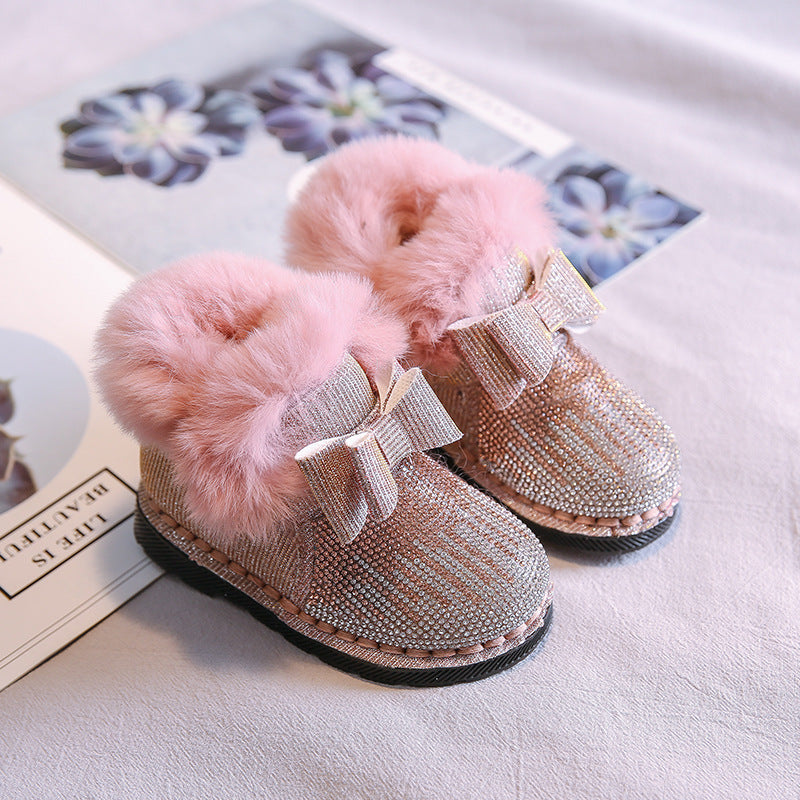 Color: Pink, Size: 25 - Baby snow cotton winter shoes