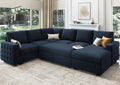 Blue Velvet U Shaped Sleeper Sofa With Pull Out Bed