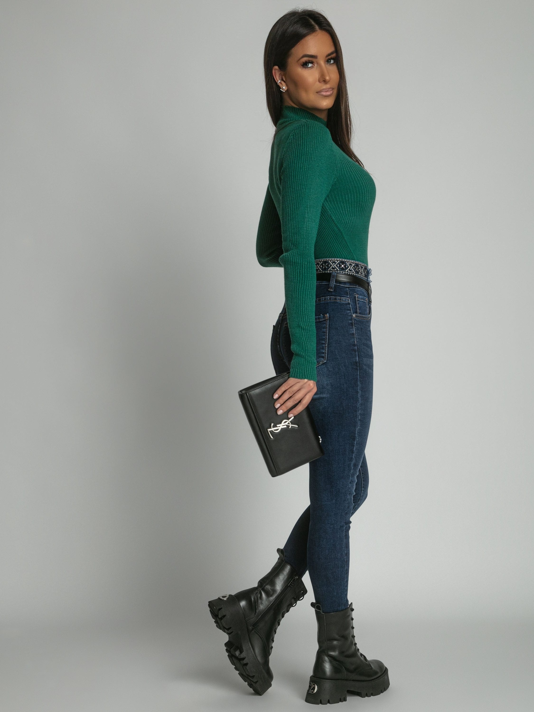 Women's fitted turtleneck bottle green 3212024