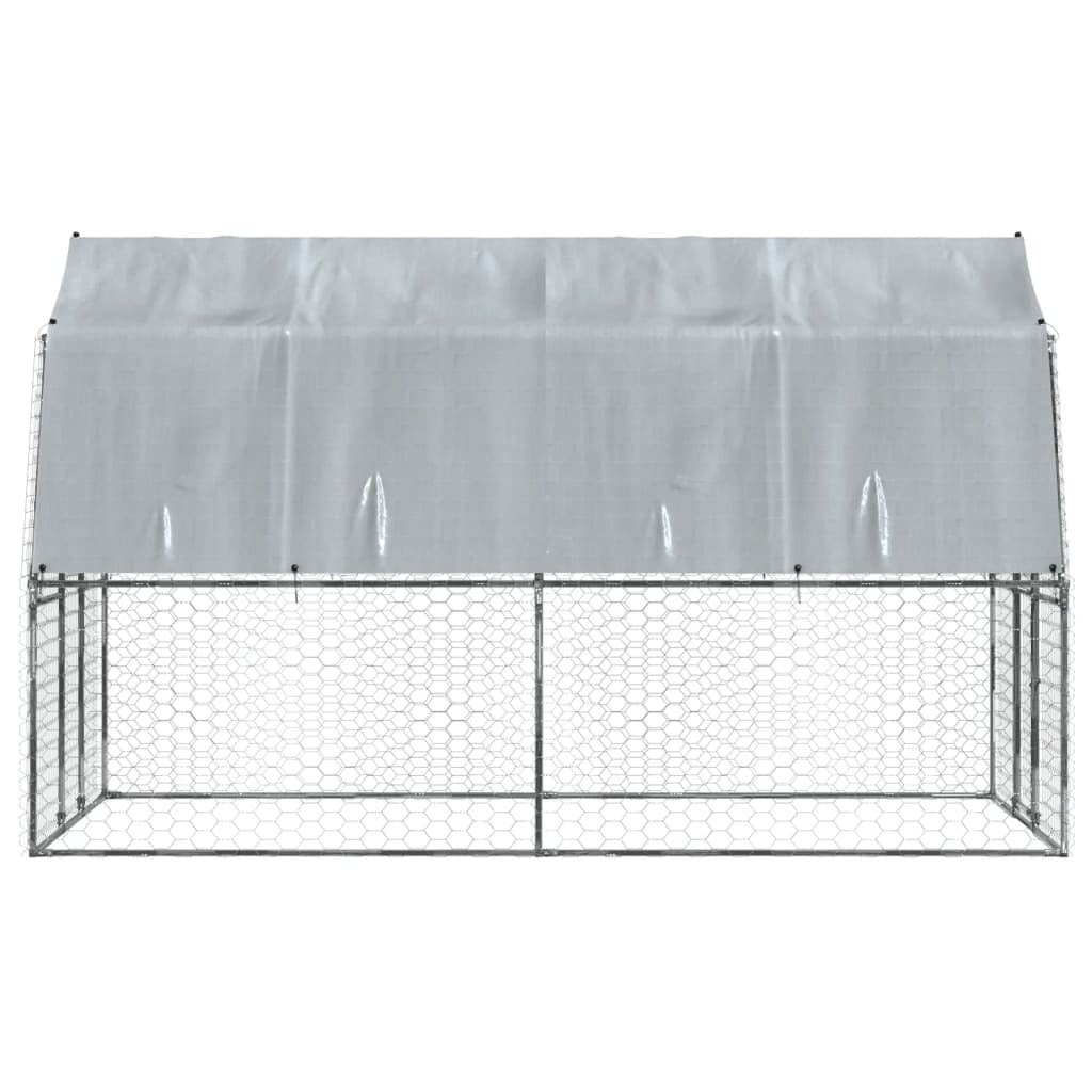 Dog Cage with Roof and Door Silver Galvanized Steel