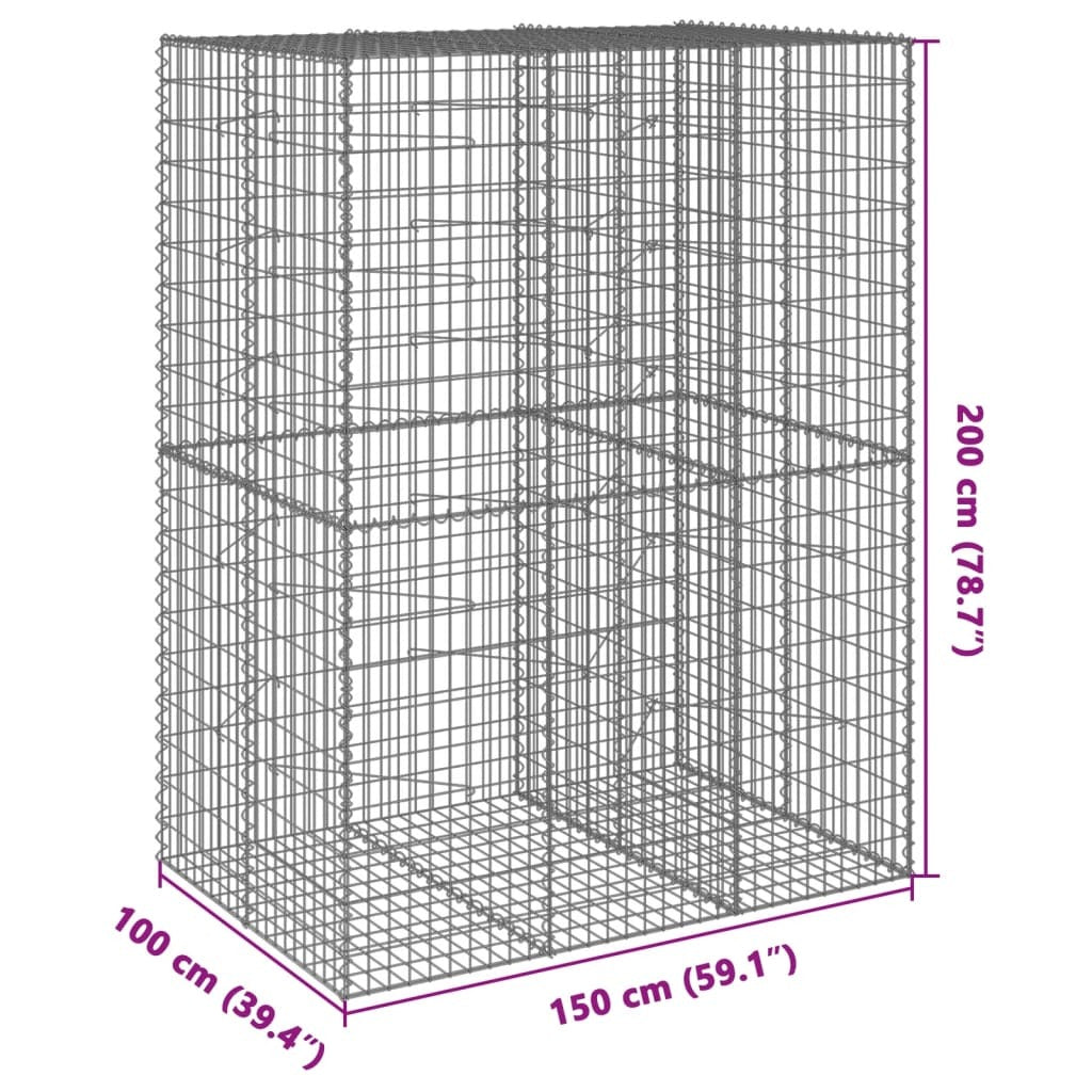 Gabion Basket with Cover 59.1"x39.4"x78.7" Galvanized Iron