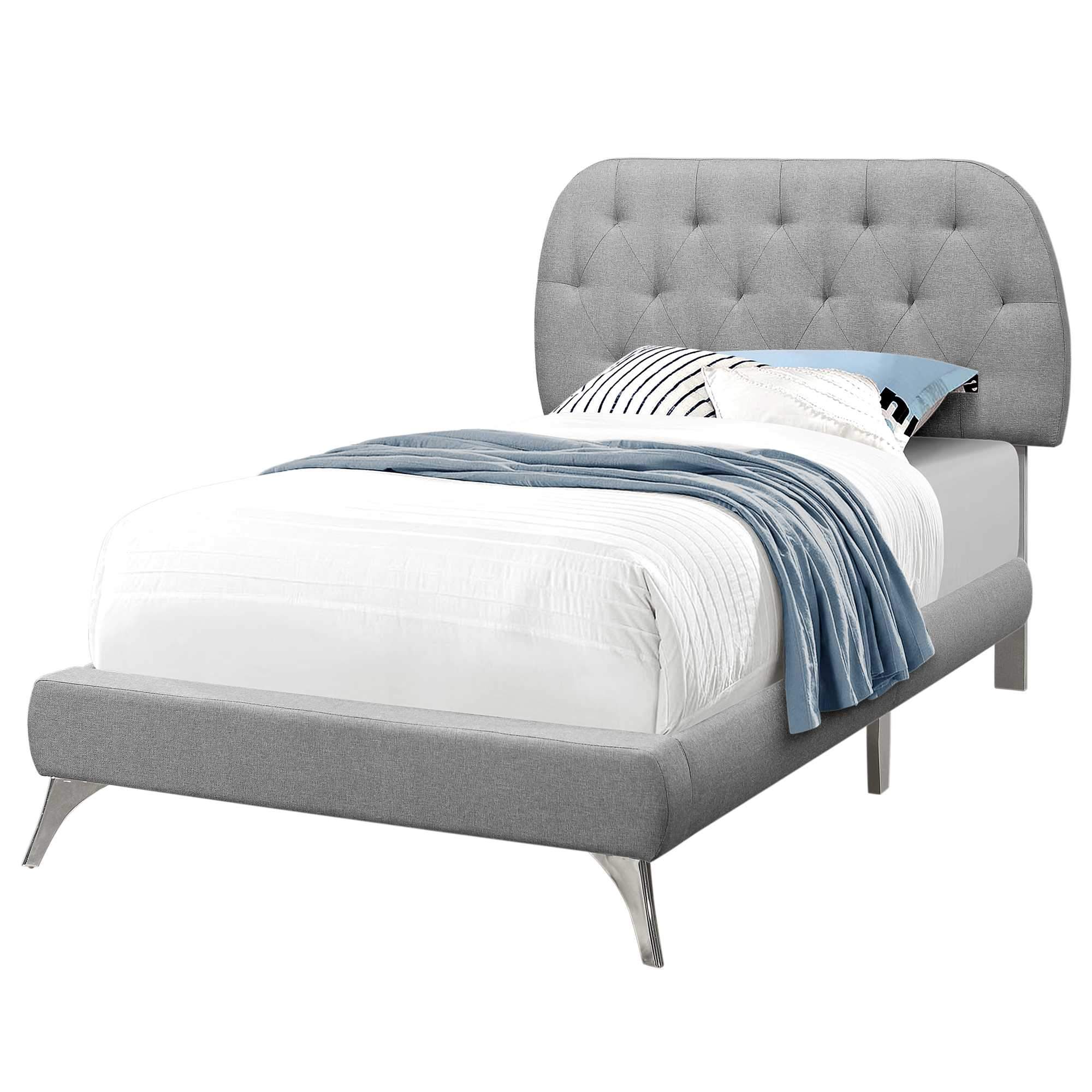 45.25" Solid Wood MDF Foam and Linen Twin Sized Bed with Chrome Legs
