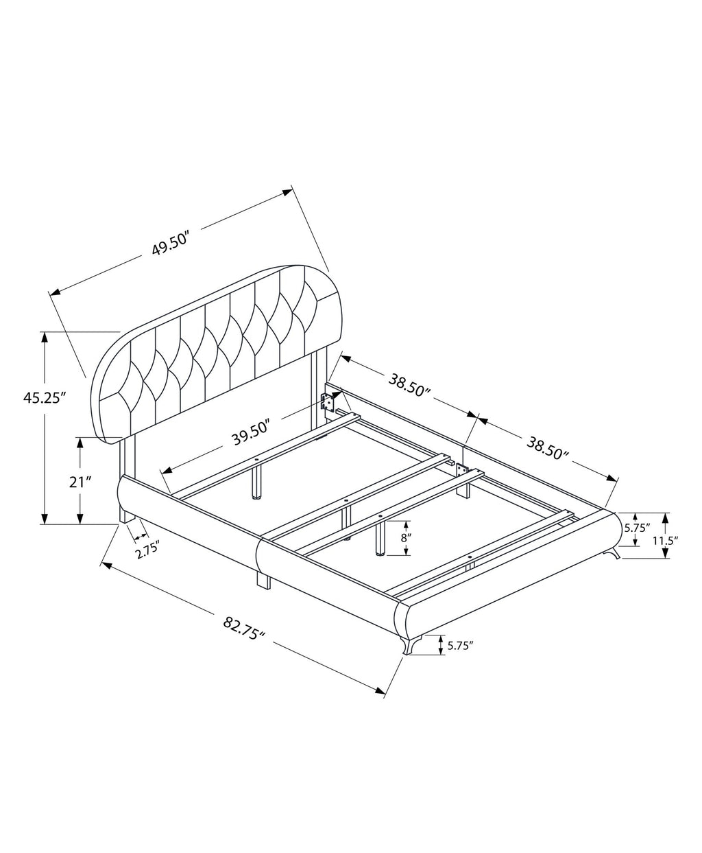 45.25" Solid Wood MDF Foam and Linen Twin Sized Bed with Chrome Legs