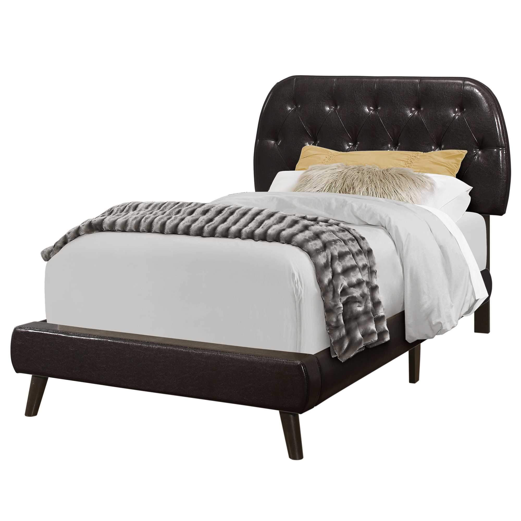 45.25" Solid Wood MDF Foam and Linen Twin Sized Bed with Chrome Legs