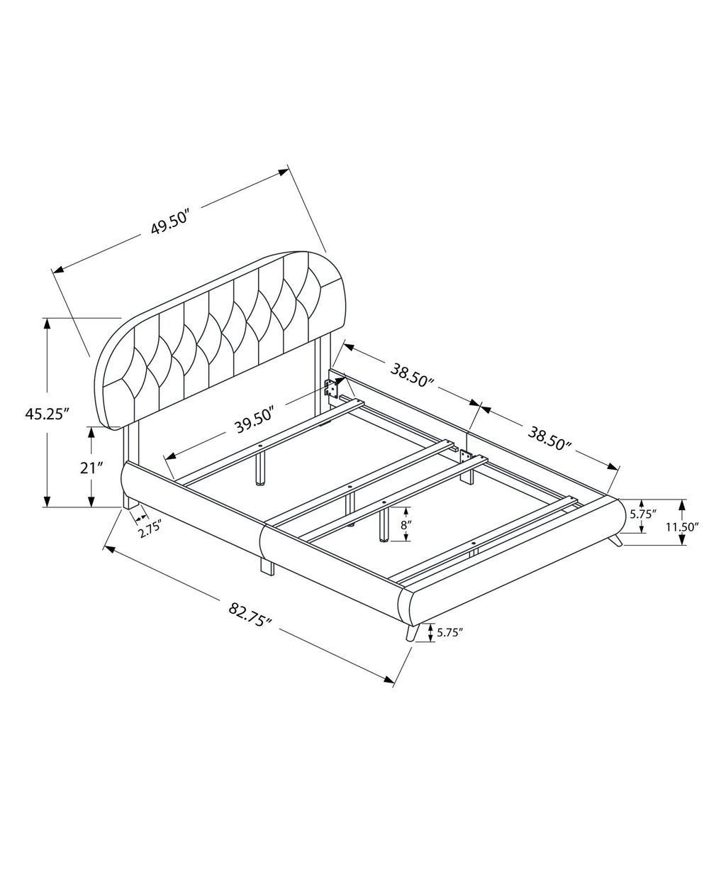 45.25" Solid Wood MDF Foam and Linen Twin Sized Bed with Chrome Legs
