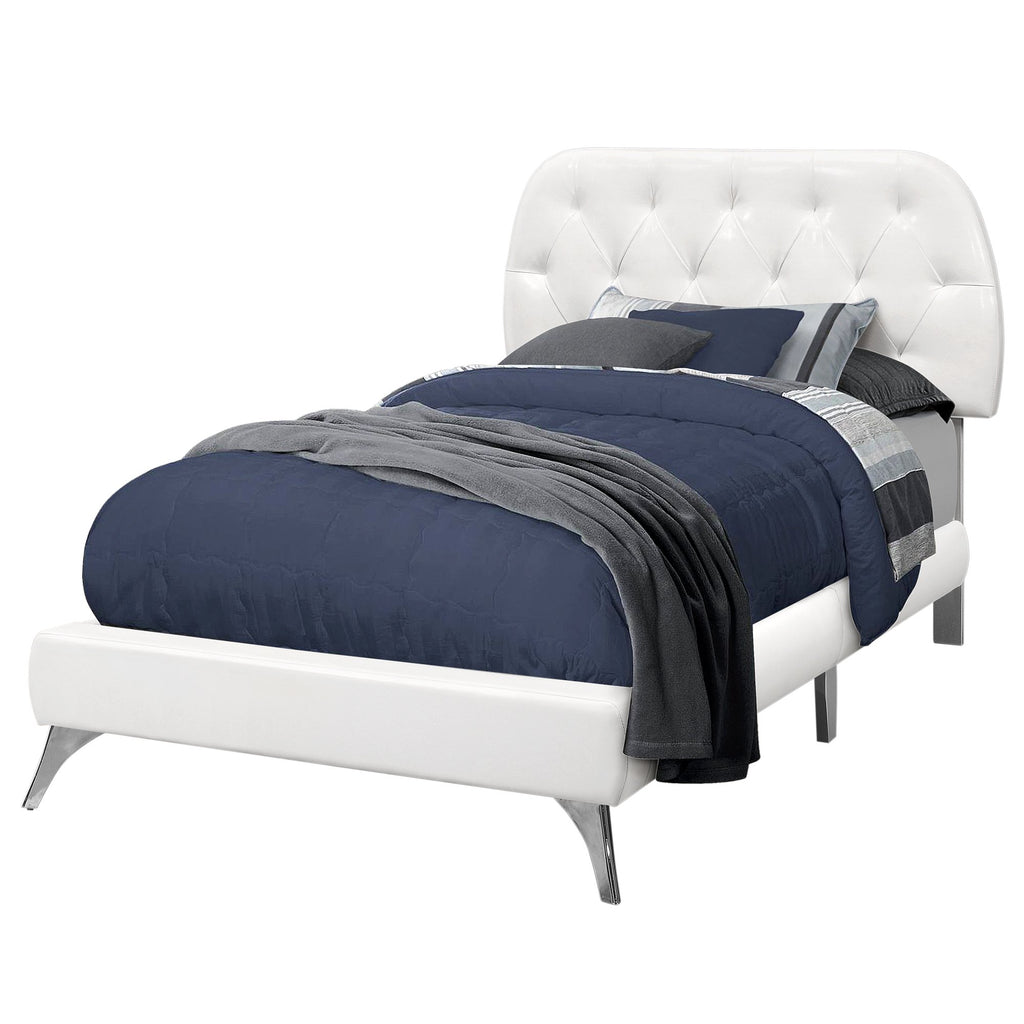45.25" Solid Wood MDF Foam and Linen Twin Sized Bed with Chrome Legs