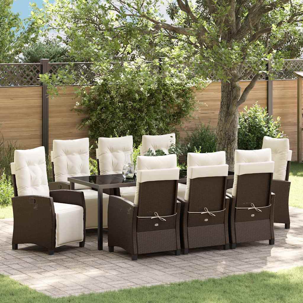 Garden Dining Set 9 pcs Brown Poly Rattan