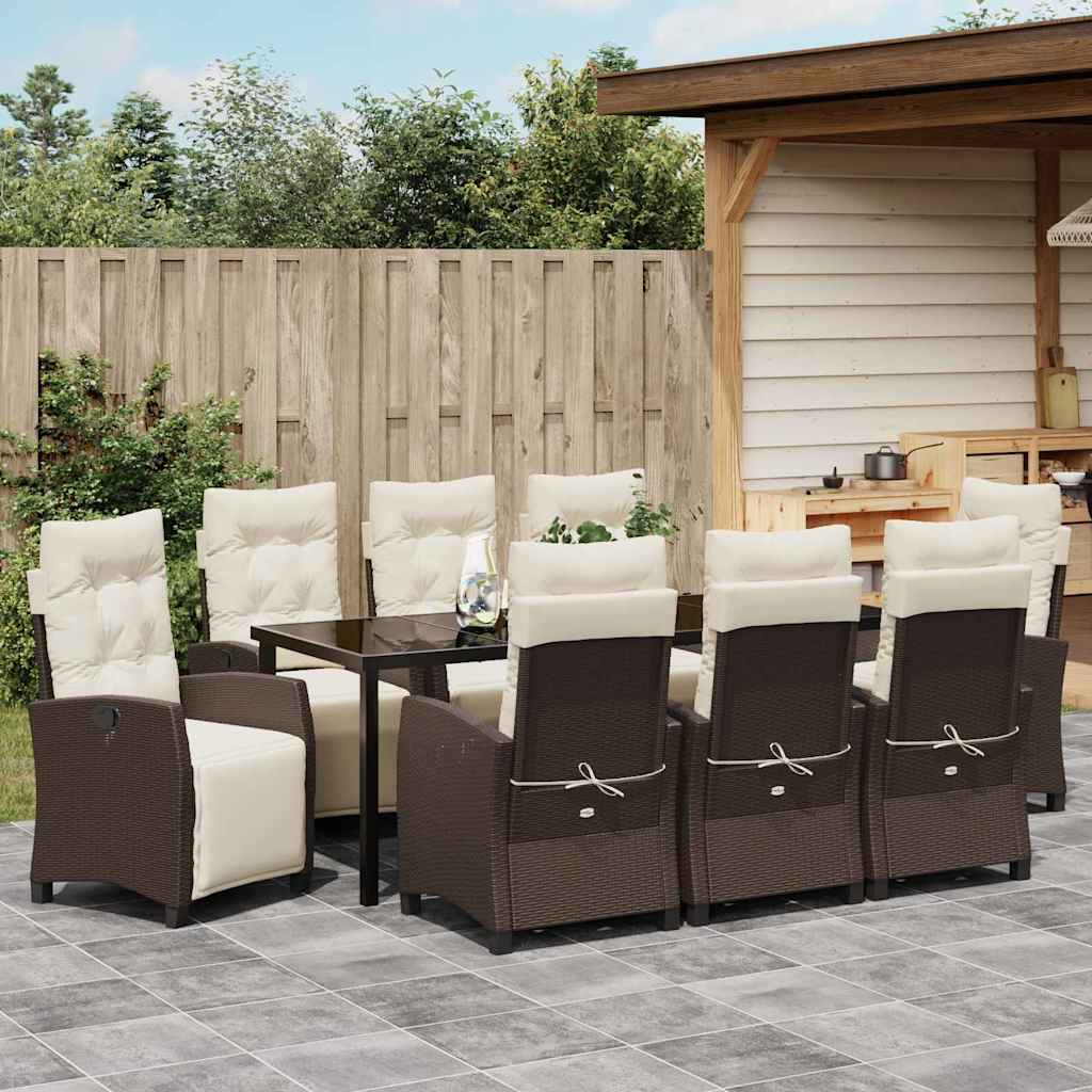 Garden Dining Set 9 pcs Brown Poly Rattan
