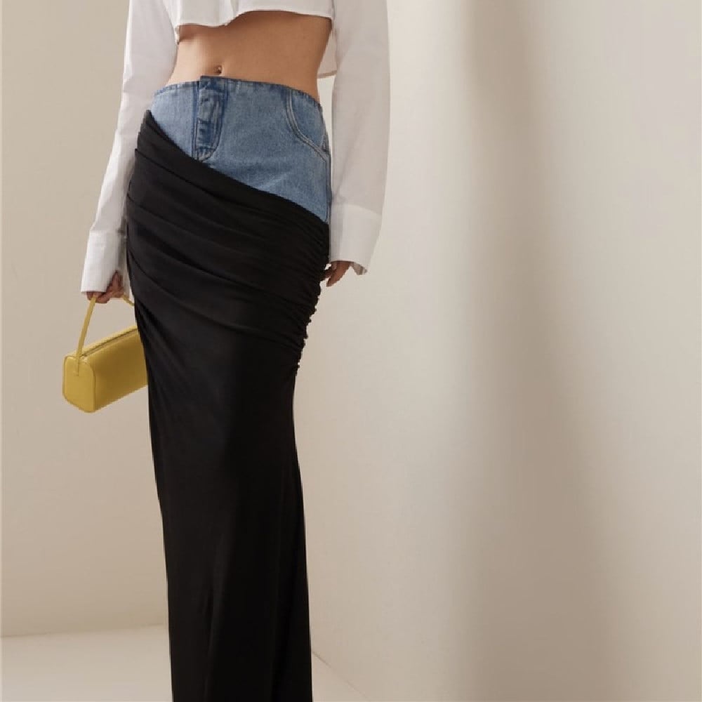 Black Denim Skirt - Fashionable Panel Design