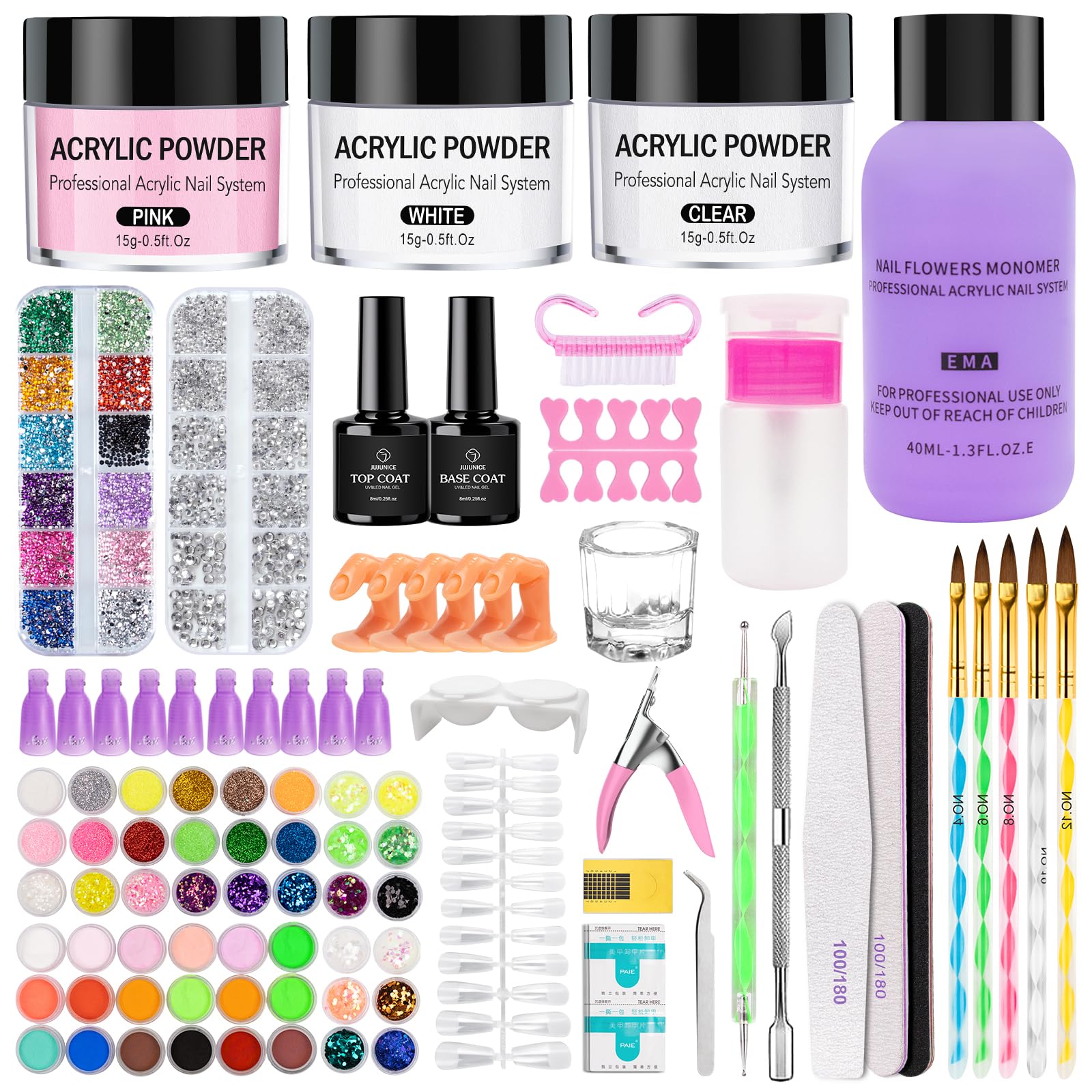 Acrylic Nail Kit for Beginners with Everything 51 Colors Acrylic Powder Nail Kit Acrylic Set 78 in One Nail Set Acrylic Nail Art Starter Kit with False Nail Tips Nail Art Tools