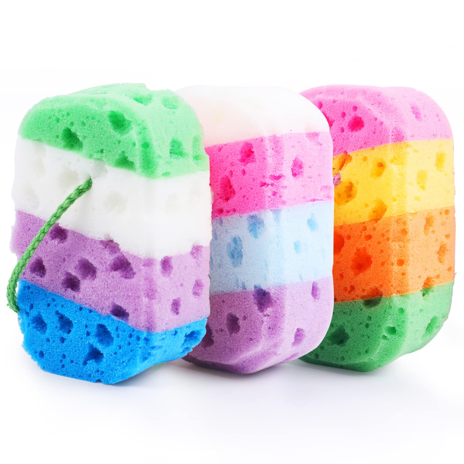 3 Pcs Exfoliating Bath Sponges for ShowerＴＩＺＹＦＦ Bath Sponge Loofah for Body Wash Bathroom Vivid Colors Soft Bathing Accessories