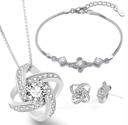 Jewelry Set with Diamonds: Necklace, Bracelet, Earrings