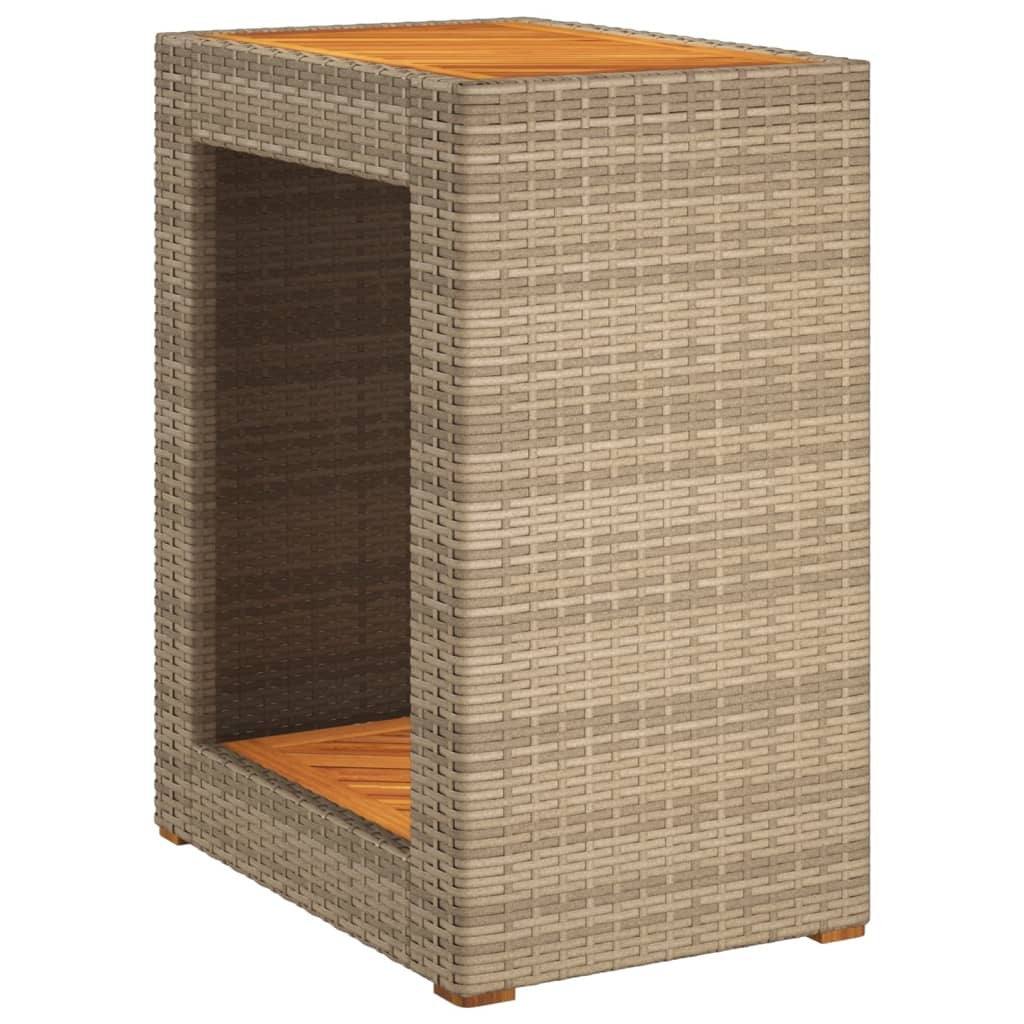 Patio Side Table with Wooden Top Beige 23.6"x15.7"x29.5" Poly Rattan