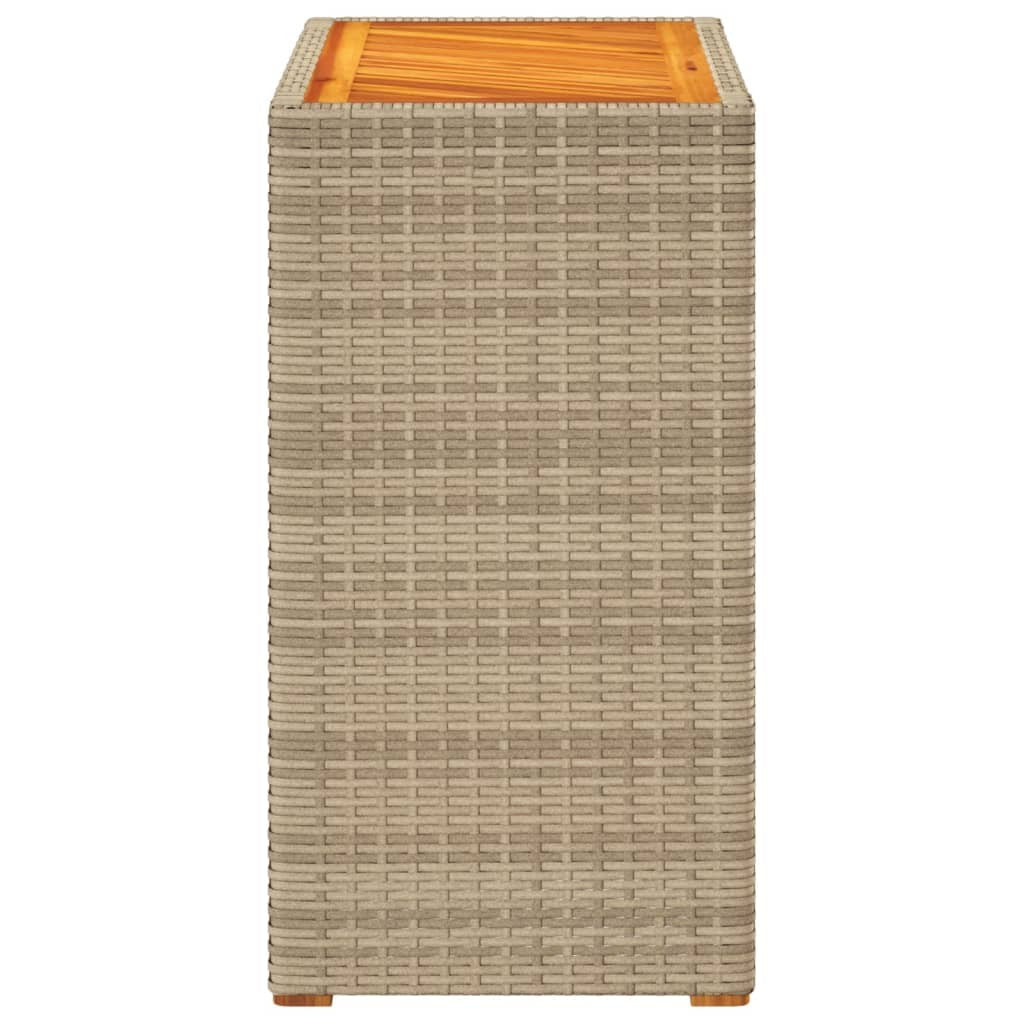 Patio Side Table with Wooden Top Beige 23.6"x15.7"x29.5" Poly Rattan