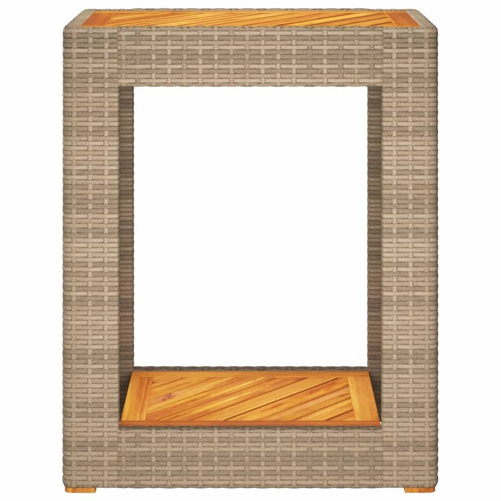 Patio Side Table with Wooden Top Beige 23.6"x15.7"x29.5" Poly Rattan