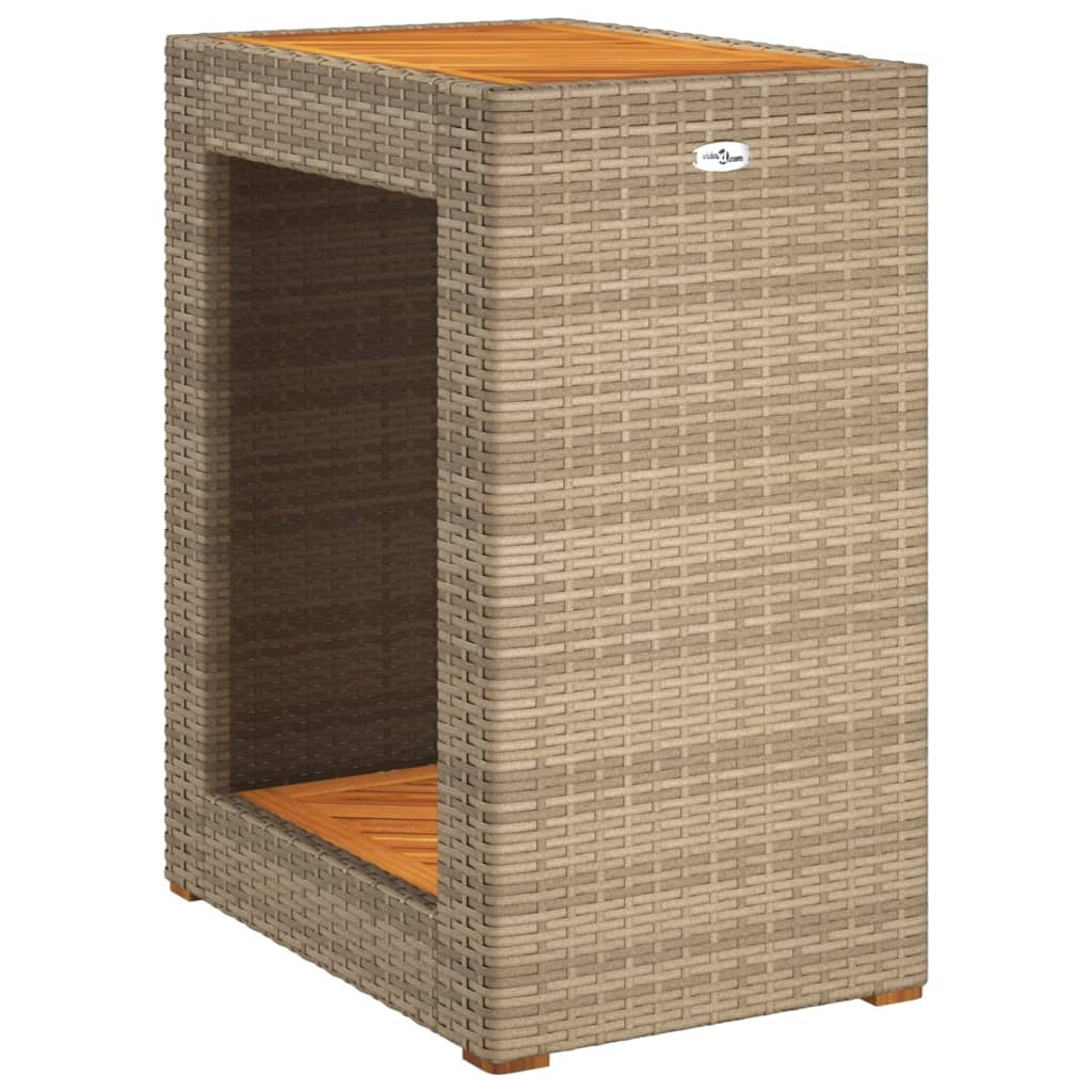 Patio Side Table with Wooden Top Beige 23.6"x15.7"x29.5" Poly Rattan