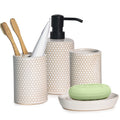 Kendiis Bathroom Accessory Set-4 Pcs Complete Honeycomb Pattern Ceramic Bathroom Accessories Gift Set Toothbrush Holder Toothbrush Cup Soap Dish Soap Dispenser