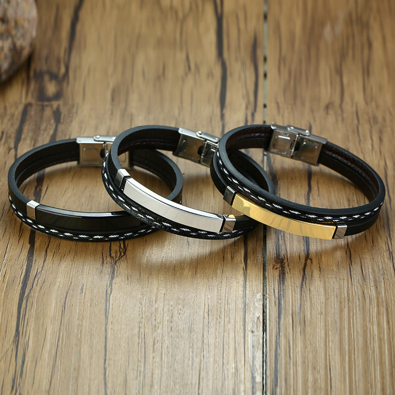 Men's Titanium Steel Woven Leather Bracelet