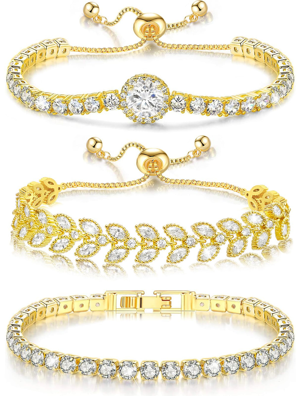 Suyi Tennis Bracelet Cubic Zirconia Bracelet Gold Plated Bracelets for Women 18CM Gold 1