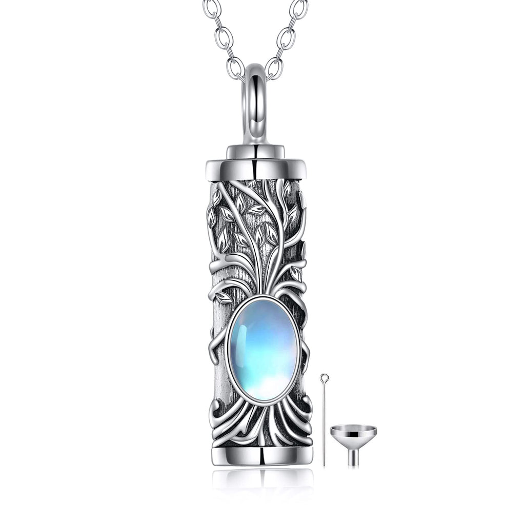 ONEFINITY Moonstone Tree of Life Urn Necklaces Sterling Silver Bar Tree of Life Cremation Jewelry for Ashes Memory Jewelry for Women Men
