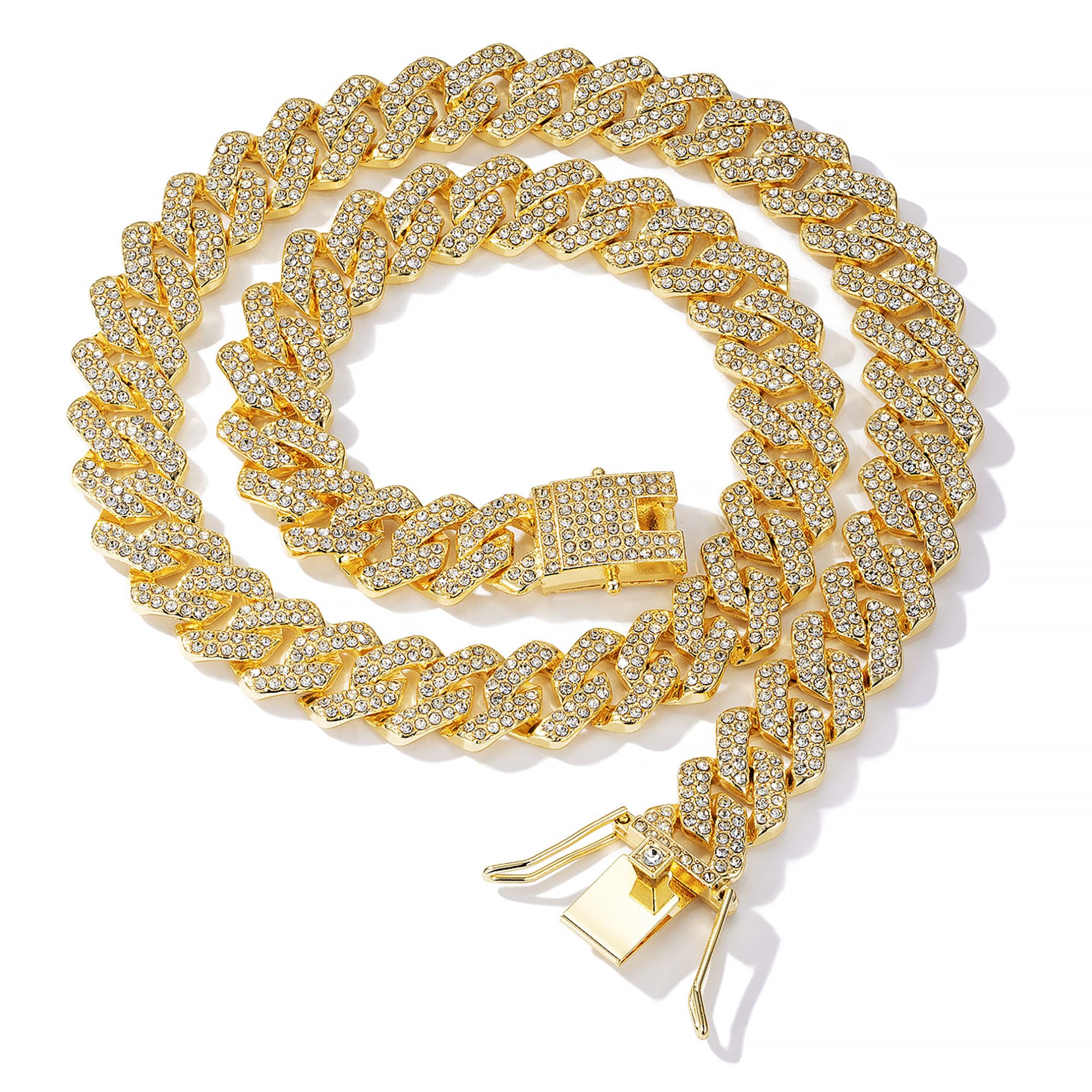 NOMOKOS Cuban Link Chain Mens Necklace Iced Out Miami Cuban Necklaces Silver/Gold Bling Diamond Hip Hop Jewelry Gift for Women (24 Inch Gold)