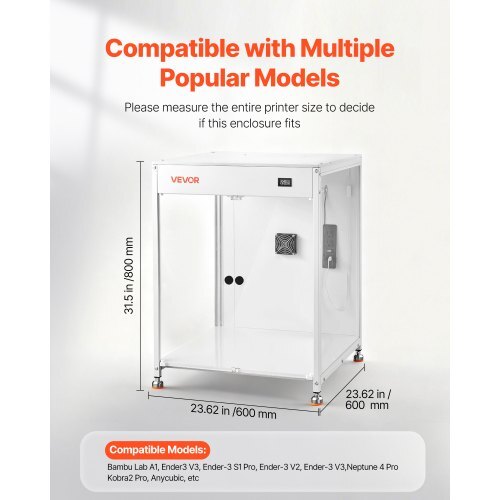 3D Printer Enclosure with Ventilation, Dustproof Waterproof Transparent Acrylic 3D Printer Tent, Constant Temperature Protective Case with LED, Compatible with Bambu Lab, Ender, Neptune, Kobra