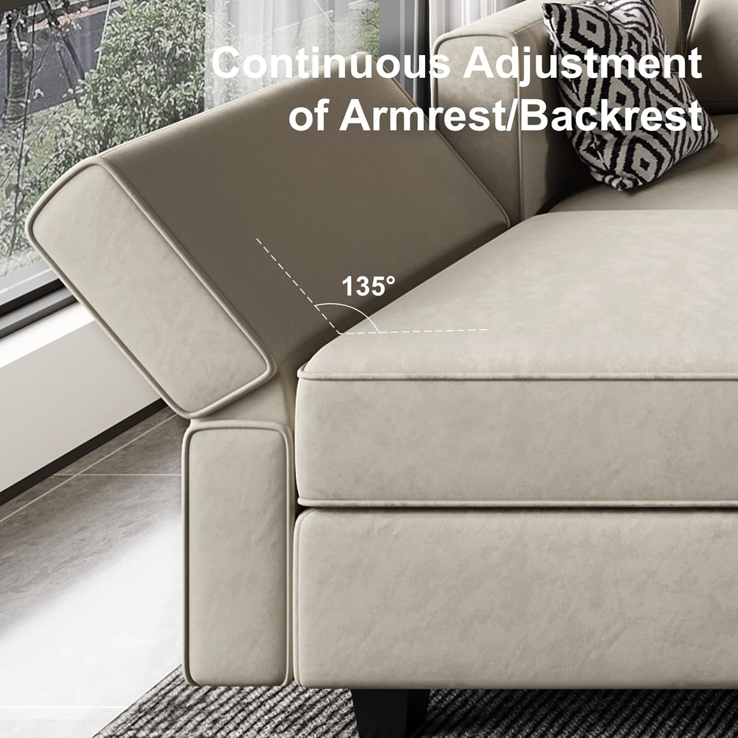 Grey Velvet Modular U Shaped Sectional Sofa Living Room