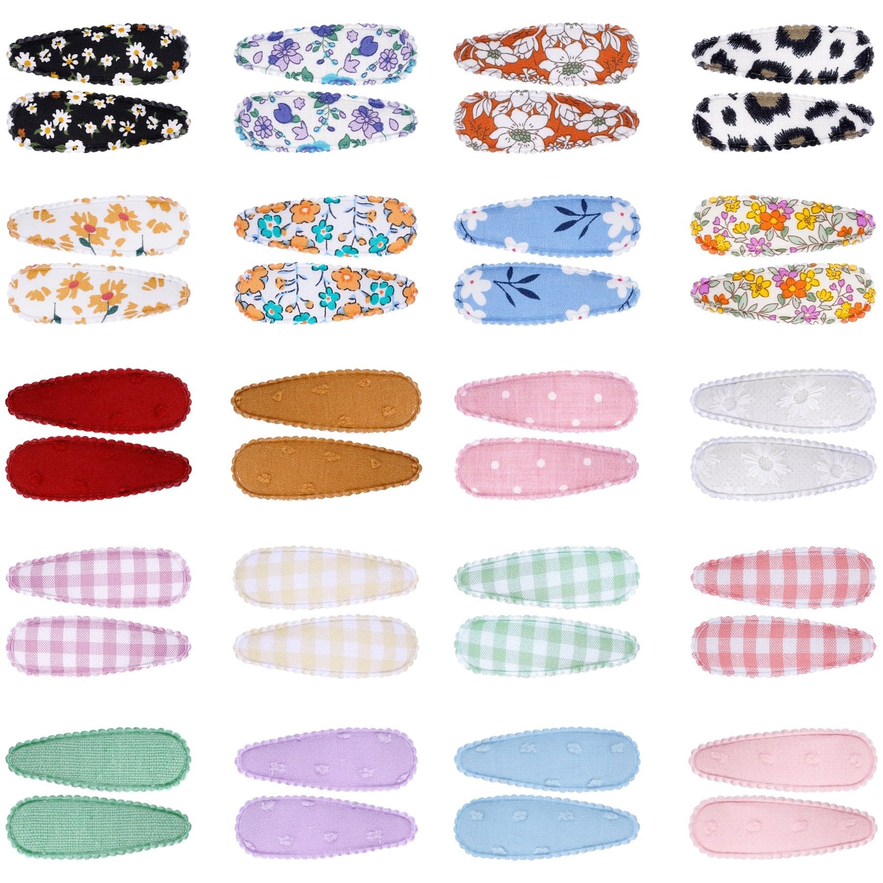 Nydotd 40pcs Girls Hair Clips Floral Print 2.2 inch Baby Toddler Snap Hair Clips Flower Patterns Wrapped by Cloth Hair Barrettes Non Slip Hairpins Hair Accessories for Baby Girls Infants Kids