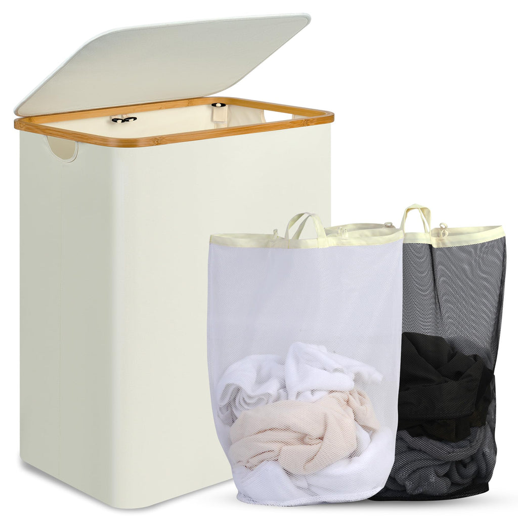 Spacious 160L Bamboo-Handled Laundry Hamper