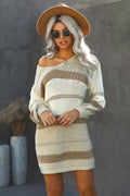 Multicolor Color Block Cable Knit Sweater Dress