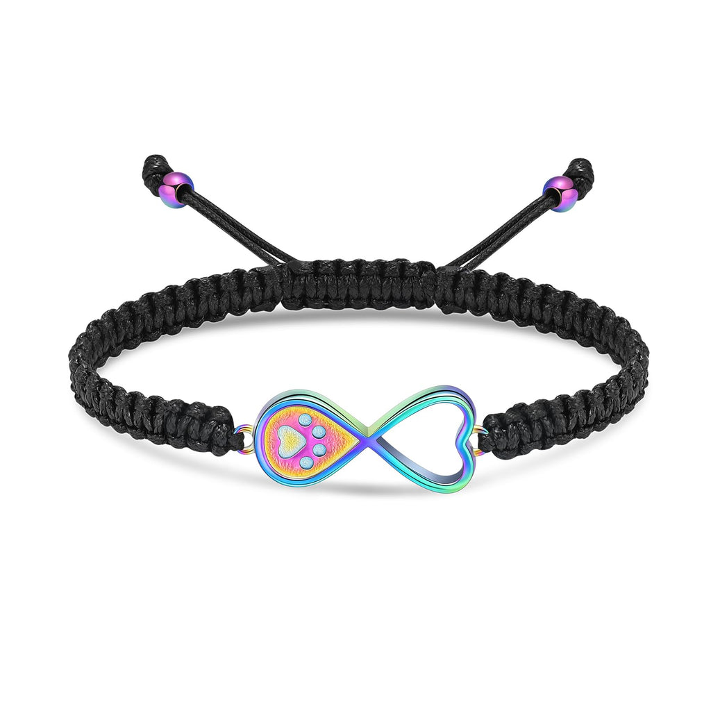 constantlife Infinity Heart Urn Bracelet for Ashes Pets Dog Cat Paw Print Cremation Jewelry Keepsake Braided Rope Adjustable Bangle Memorial Gift for Women Men (Colorful)