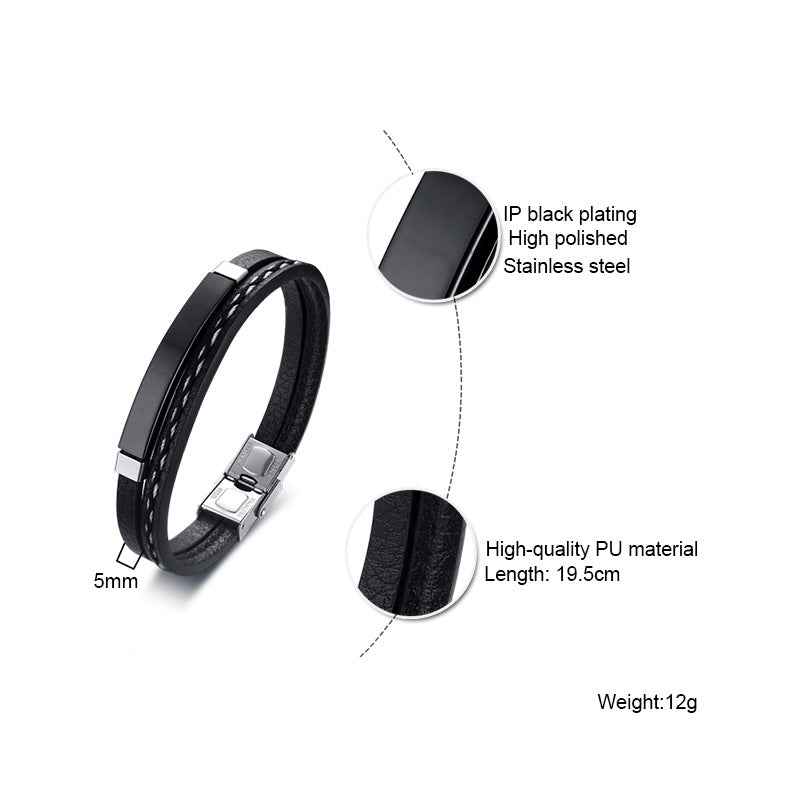 Men's Titanium Steel Woven Leather Bracelet
