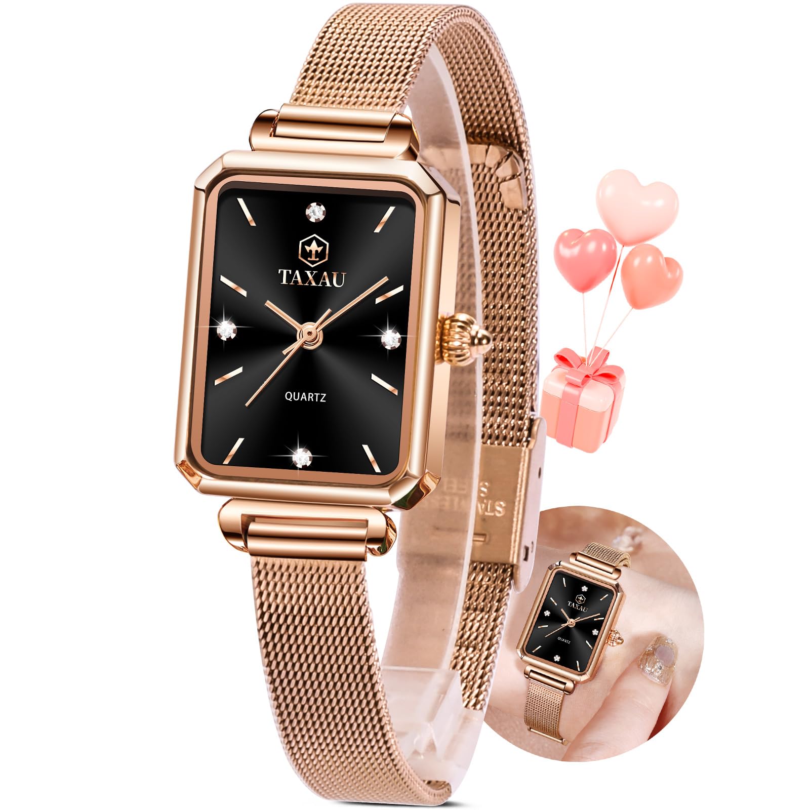 Taxau Rose Gold Square Dial Ladies Watch