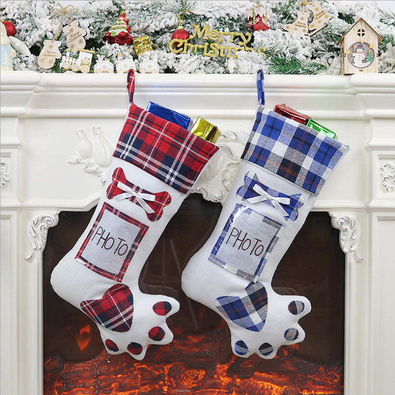 Dog Paw Christmas Stocking Gift Bag Decor