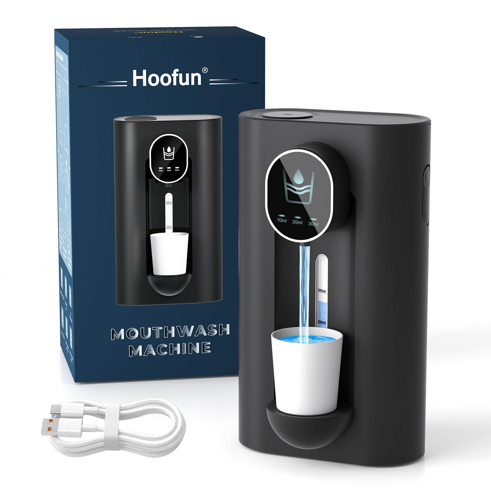 Hoofun Automatic Mouthwash Dispenser for Bathroom18.26Oz Wall Mounted Mouth Wash Dispenser with Magnetic Cups 3 Dispensing Level Smart Mouthwash Dispenser for Kids Adult Bathroom Accessories Black