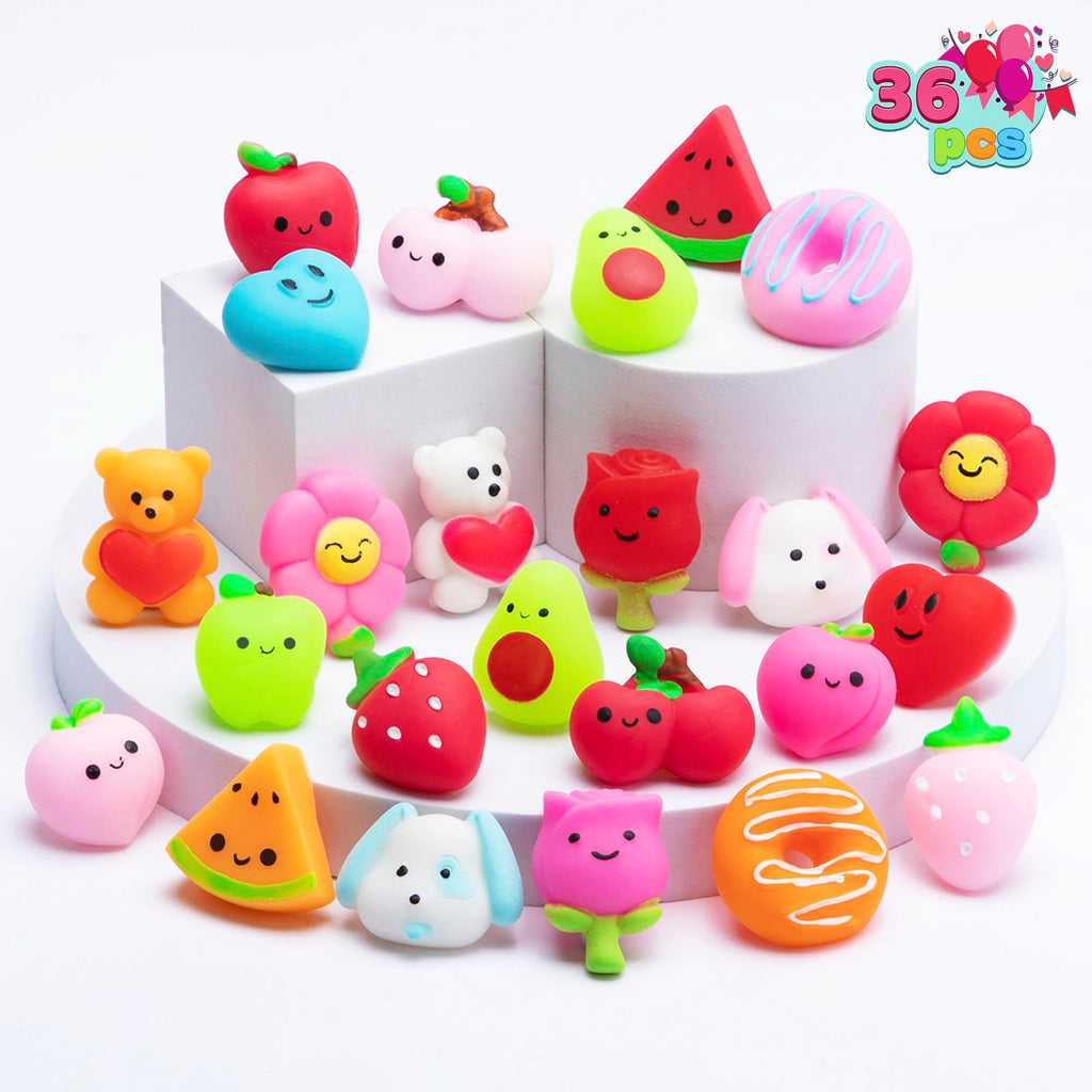 JOYIN 36 Pcs Valentines Day Mochi squishy toys Stress Relief Toys Gifts for Party Favors Gift Exchange and Game Prizes Kids Adults Stress Toy Relax Toys and Festival Items