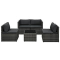 5 Piece Patio Lounge Set with Cushions Poly Rattan Gray