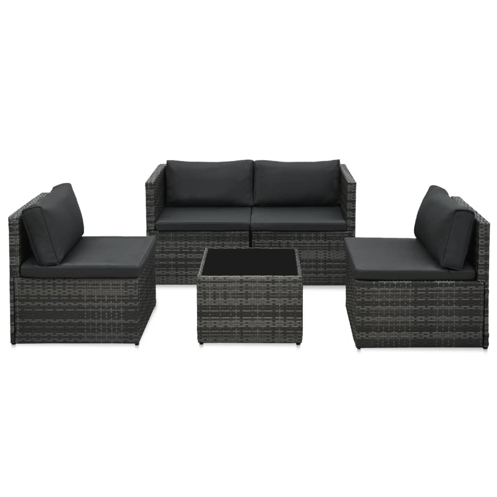 5 Piece Patio Lounge Set with Cushions Poly Rattan Gray