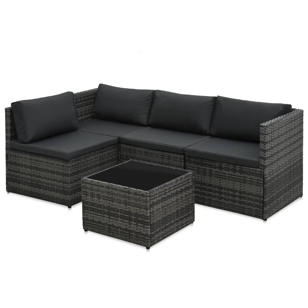 5 Piece Patio Lounge Set with Cushions Poly Rattan Gray