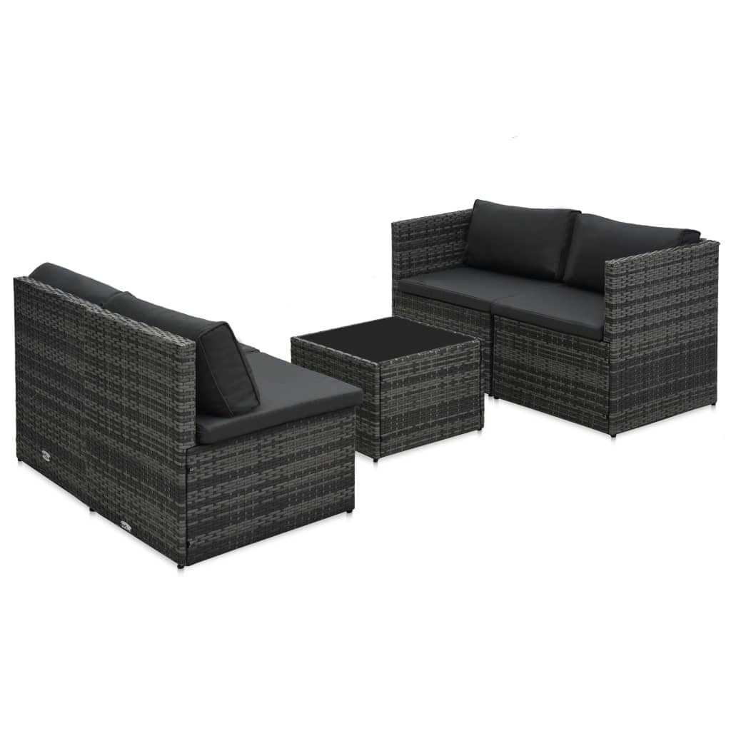 5 Piece Patio Lounge Set with Cushions Poly Rattan Gray
